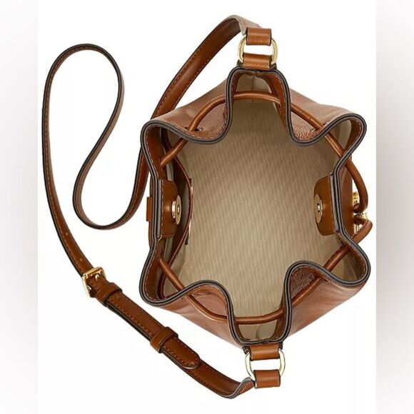 Lauren Ralph Lauren Tan Smooth Leather Medium Andie Drawstring Bag, New w/Tag - Picture 6 of 16